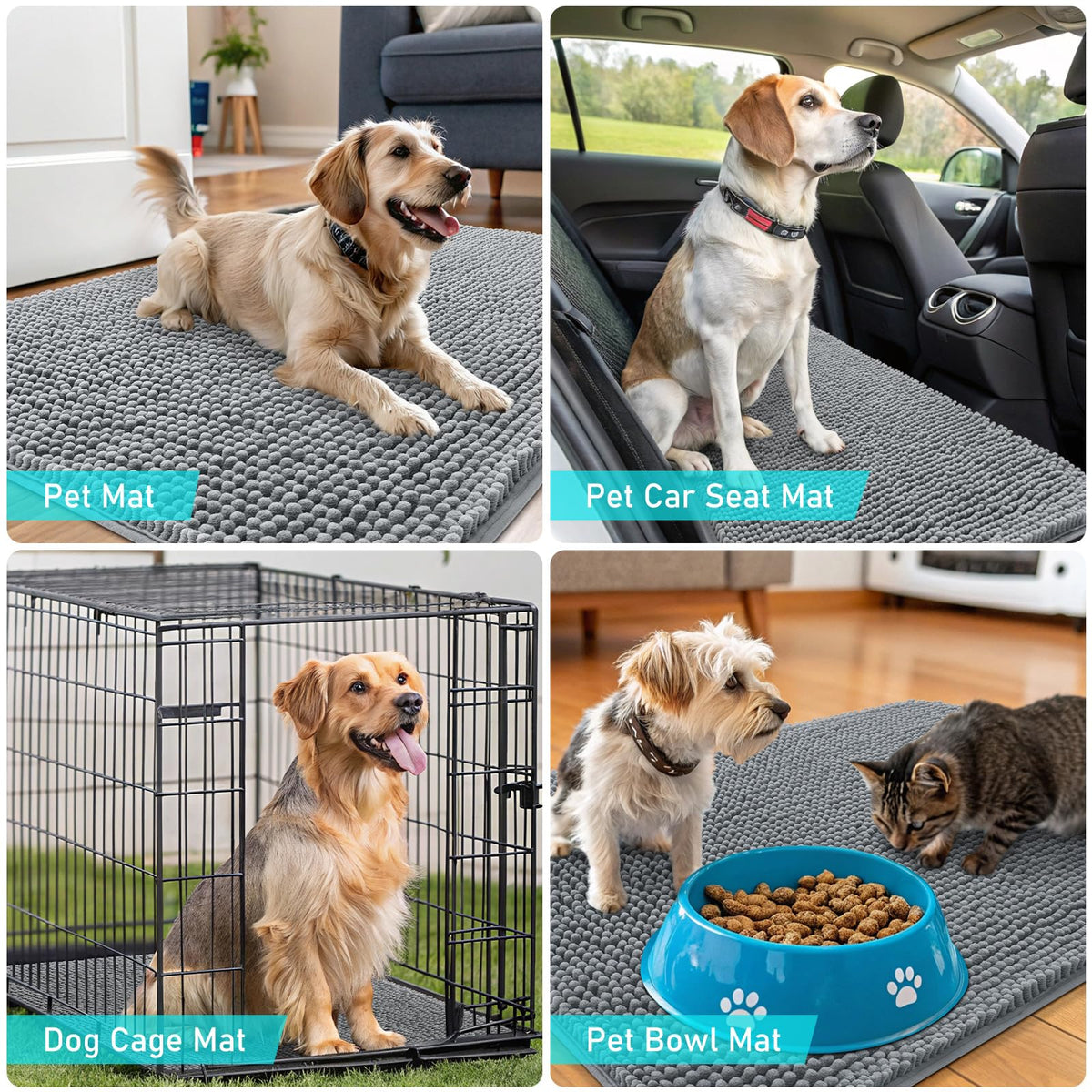 OLANLY Dog Door Mat Set 4-Piece 47x24, Absorbs Moisture and Dirt, Absorbent Non-Slip Washable Doormat, Quick Dry Chenille Mud Mat for Dogs, Entry Indoor Entryway Carpet for Inside Floor, Grey