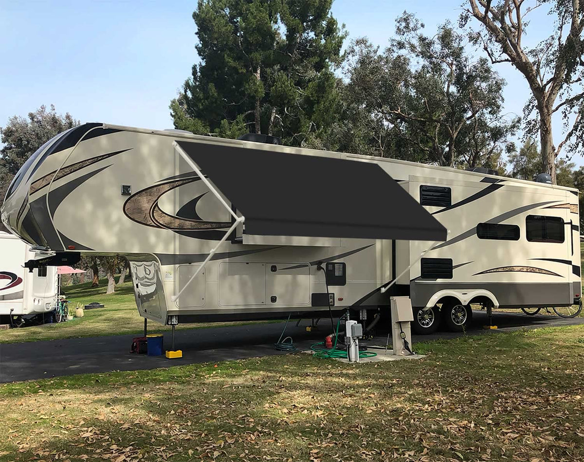 Leaveshade RV Awning Fabric Replacement Motorhome Camper Trailer Awning Fabric Super Heavy Vinyl Coated Polyester 14'3''(Fit for 15' Awning)-Solid Black