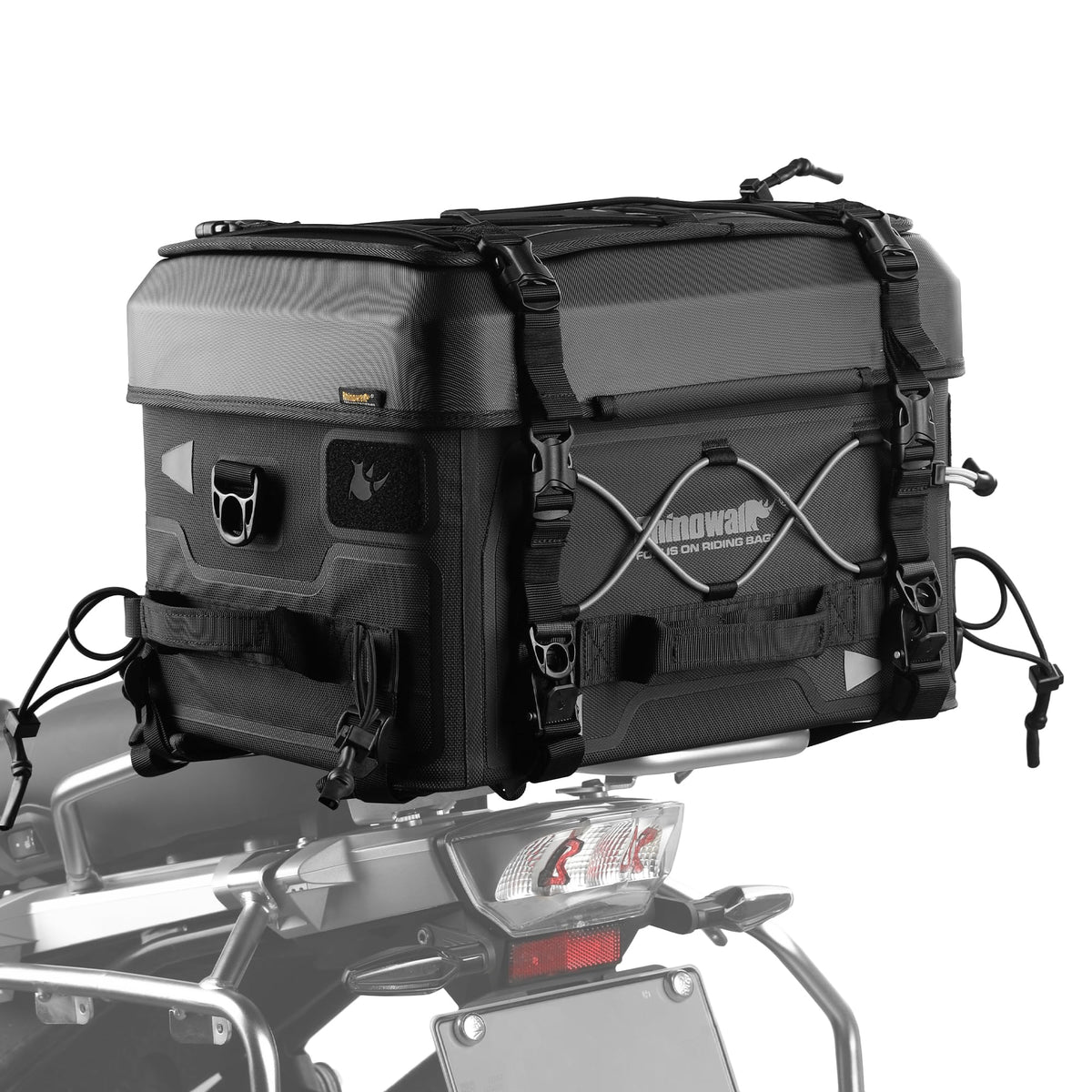 Rhinowalk Motorcycle Tail Bag 36L Hard Shell Top Case Waterproof Rear Pack with Expandable Capacity and MOLLE System (MFT2305)