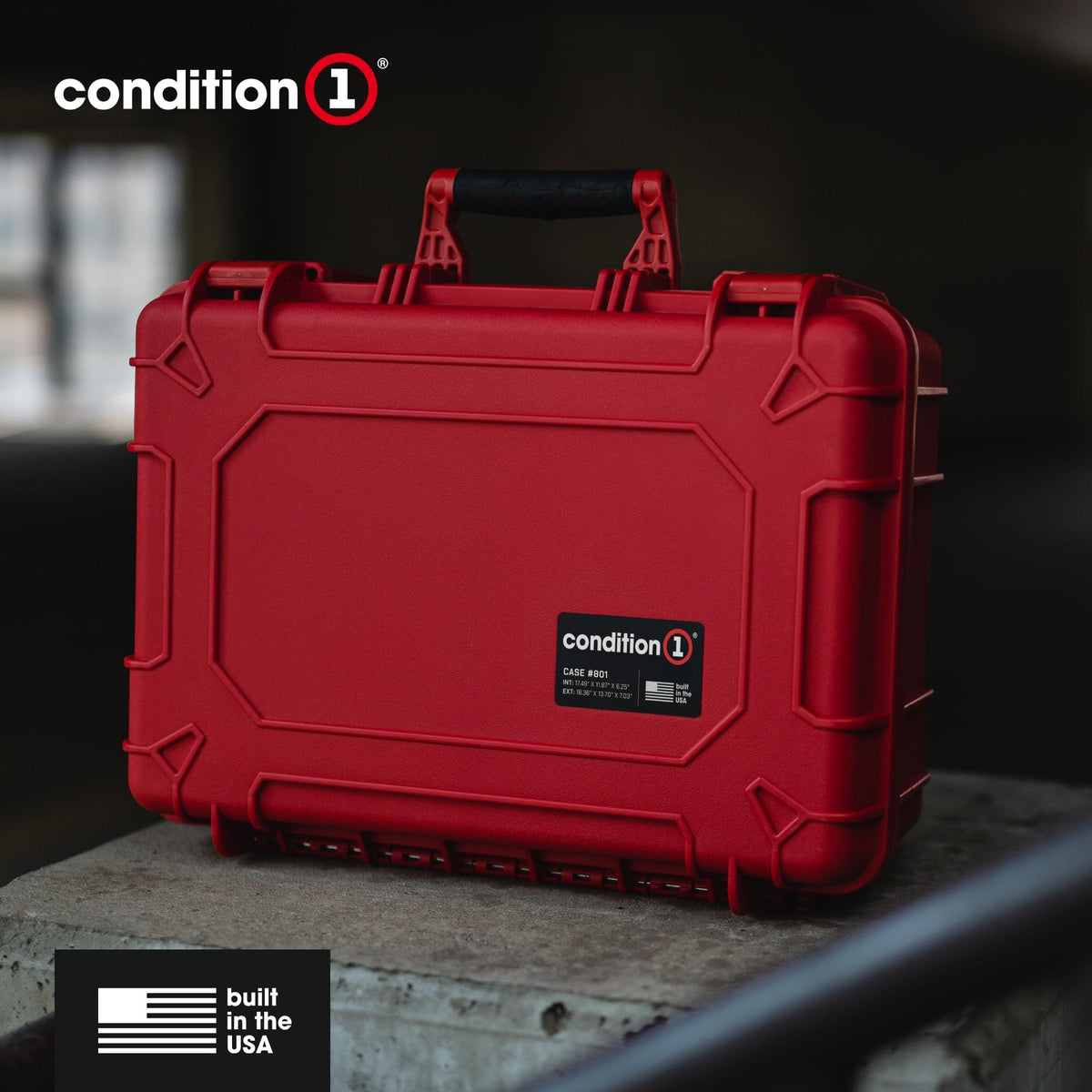 Condition 1 18" Medium Waterproof Hard Case with Foam, Model 801, Portable Protective Storage Box for Travel, Tactical Gear, Made in USA,18.36"x13.70"x 7.03" Orange