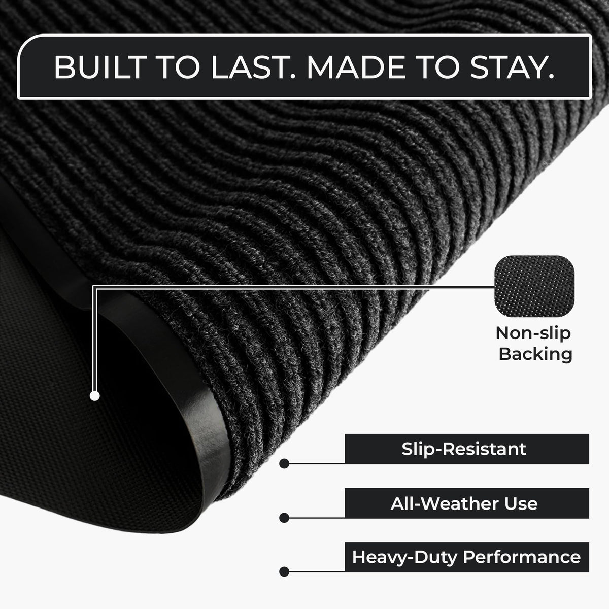 Commercial Door Mat 3'x16' Black, Heavy Duty Industrial Floor Mat for High Traffic Areas, Nonslip Rubber Backing, Large Door Mat for Indoor Entrance or Business Entryway.