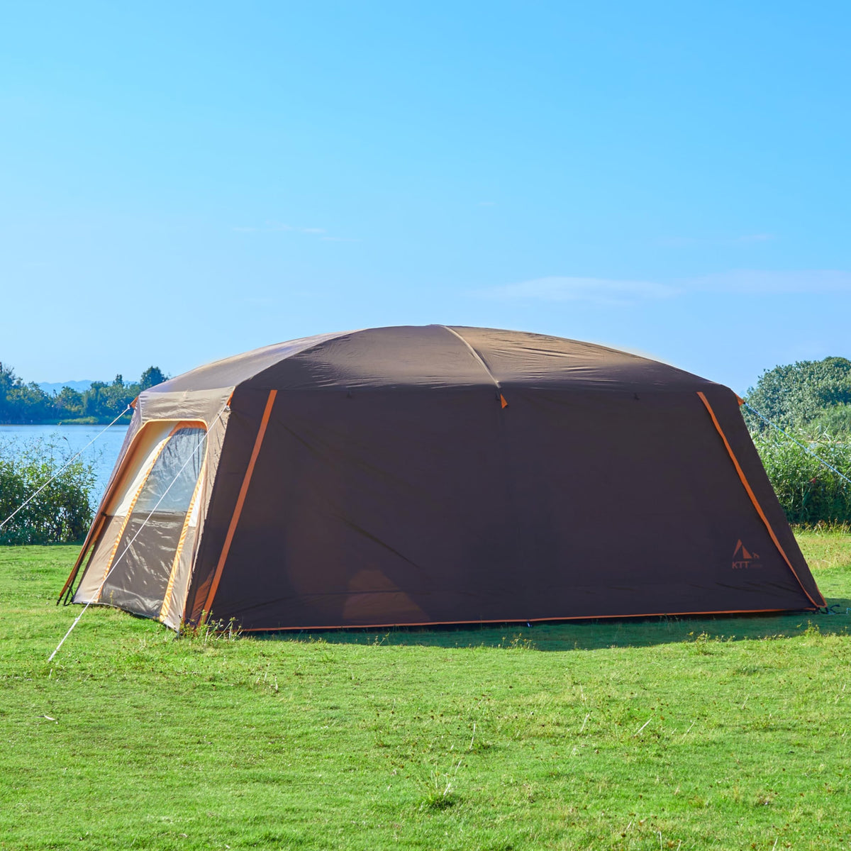 KTT Extra Large Tent 12-14 Person,Family Cabin Tents,2 Rooms,Straight Wall,2 Doors 4 Windows with Mesh,Waterproof,Straight Wall,Big Tent for Outdoor,Picnic,Camping,Gathering(Brown)