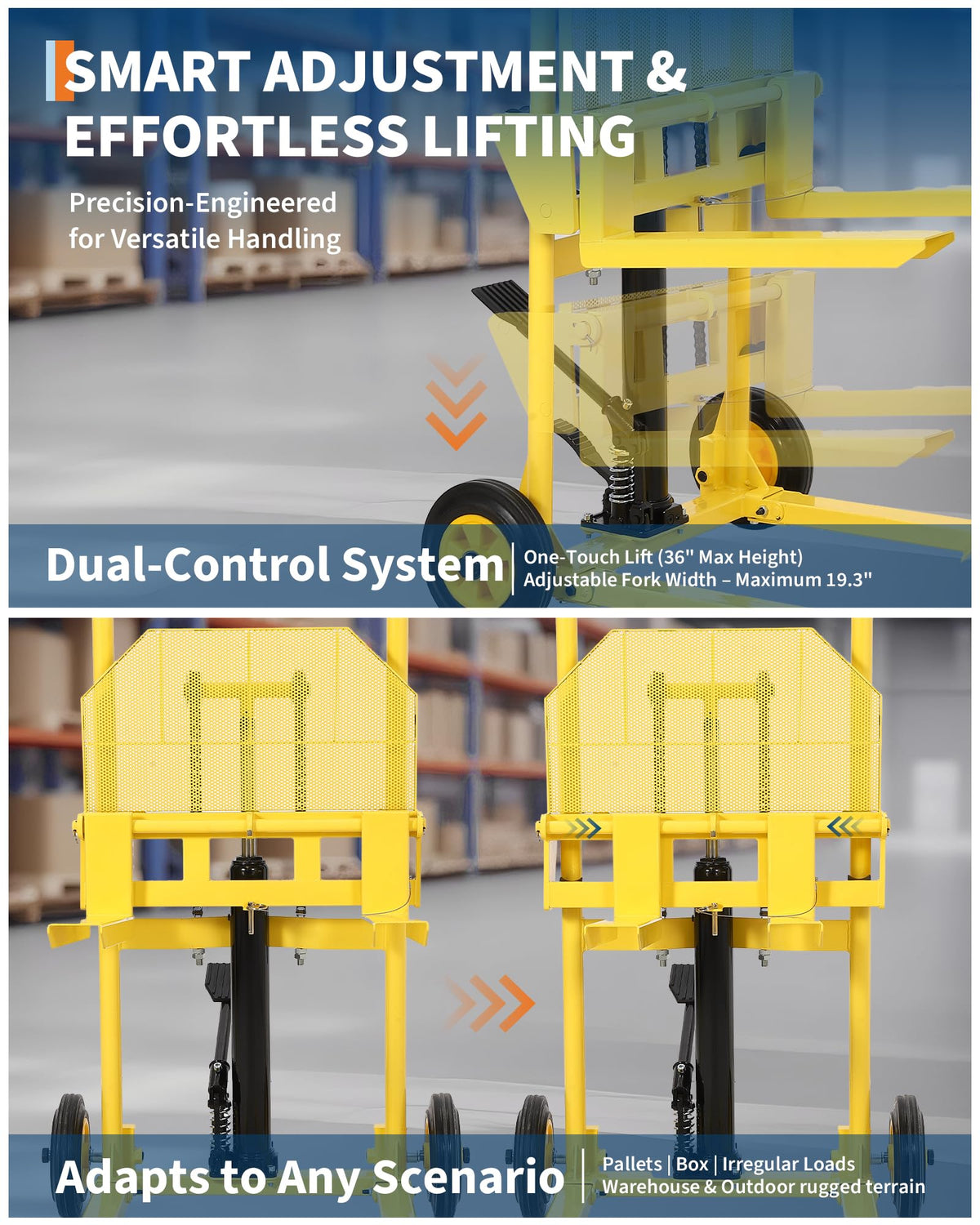Hydraulic Material Lift, Heavy Duty 440lbs Capacity Pallet Truck Dolly, Lift Table,Fork Lift, 36" Max Lift Winch Stacker,Multifunctional Hydraulic Hand Truck with Steel Platform Board,Adjustable Forks