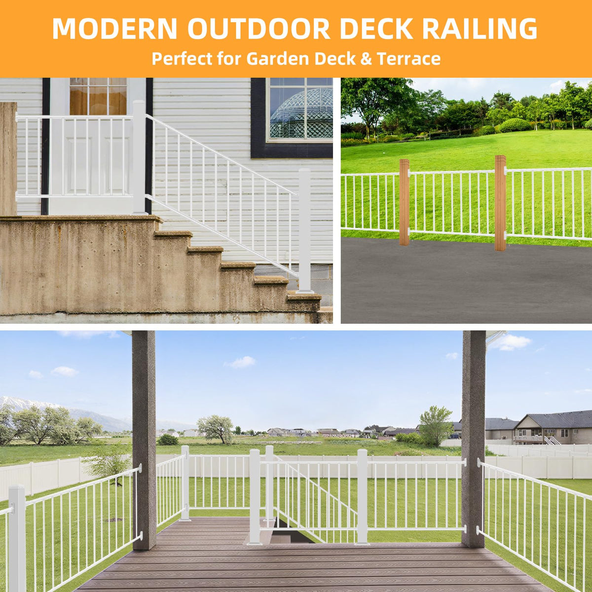 SunCrafts Heavy Duty Steel Deck Railing System, 38 in. H x 4 ft. W Galvanized Guardrail Stair Railing Kit with White Powder-Coated Finish for Outdoor Decks, Porches & Balconies