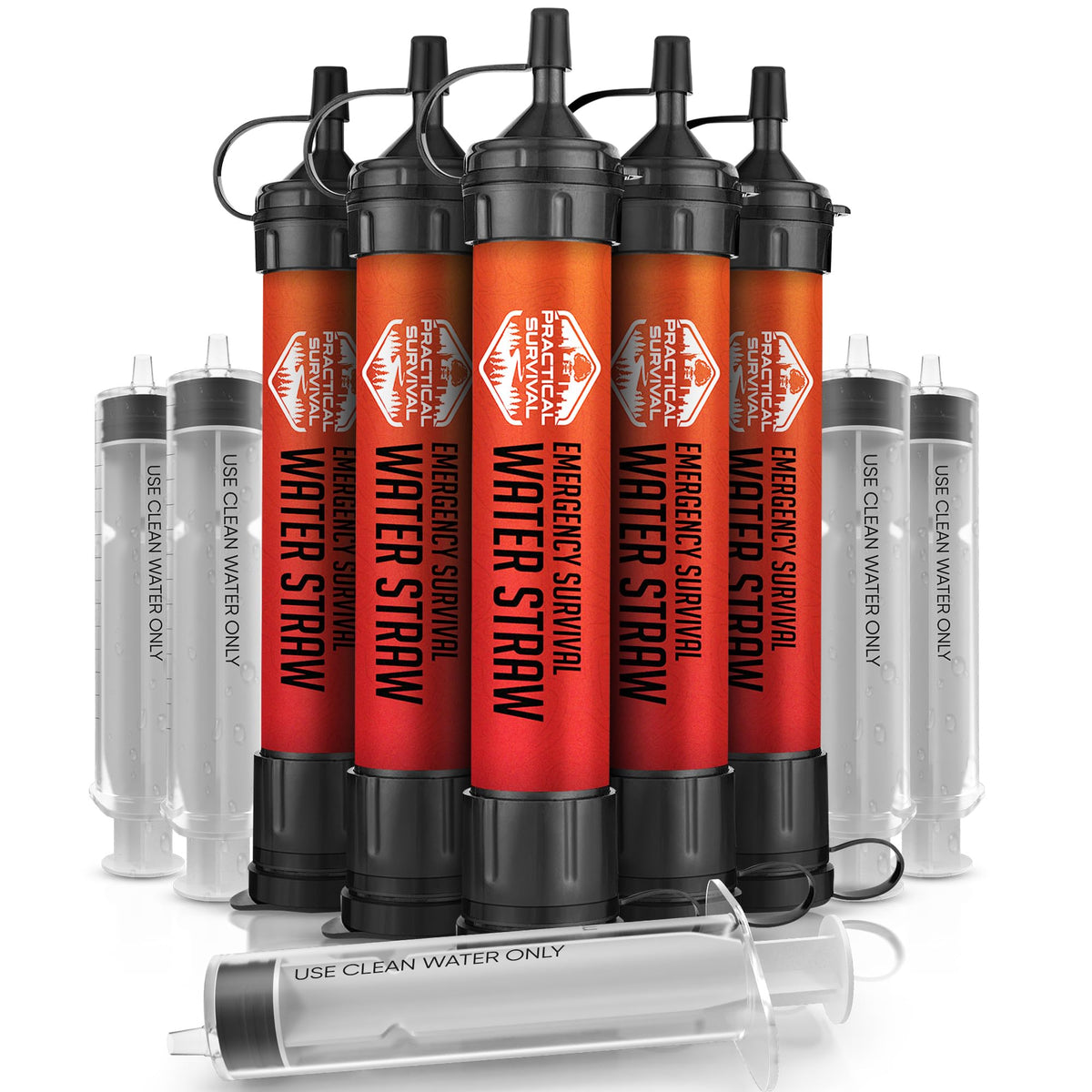 5 High-Capacity Emergency Water Straws – Lightweight, Reusable, 1800-gallon Filters for Camping, Hiking, Travel, Biking, Survival, and Emergency Preparedness - No Expiration Date - Practical Survival