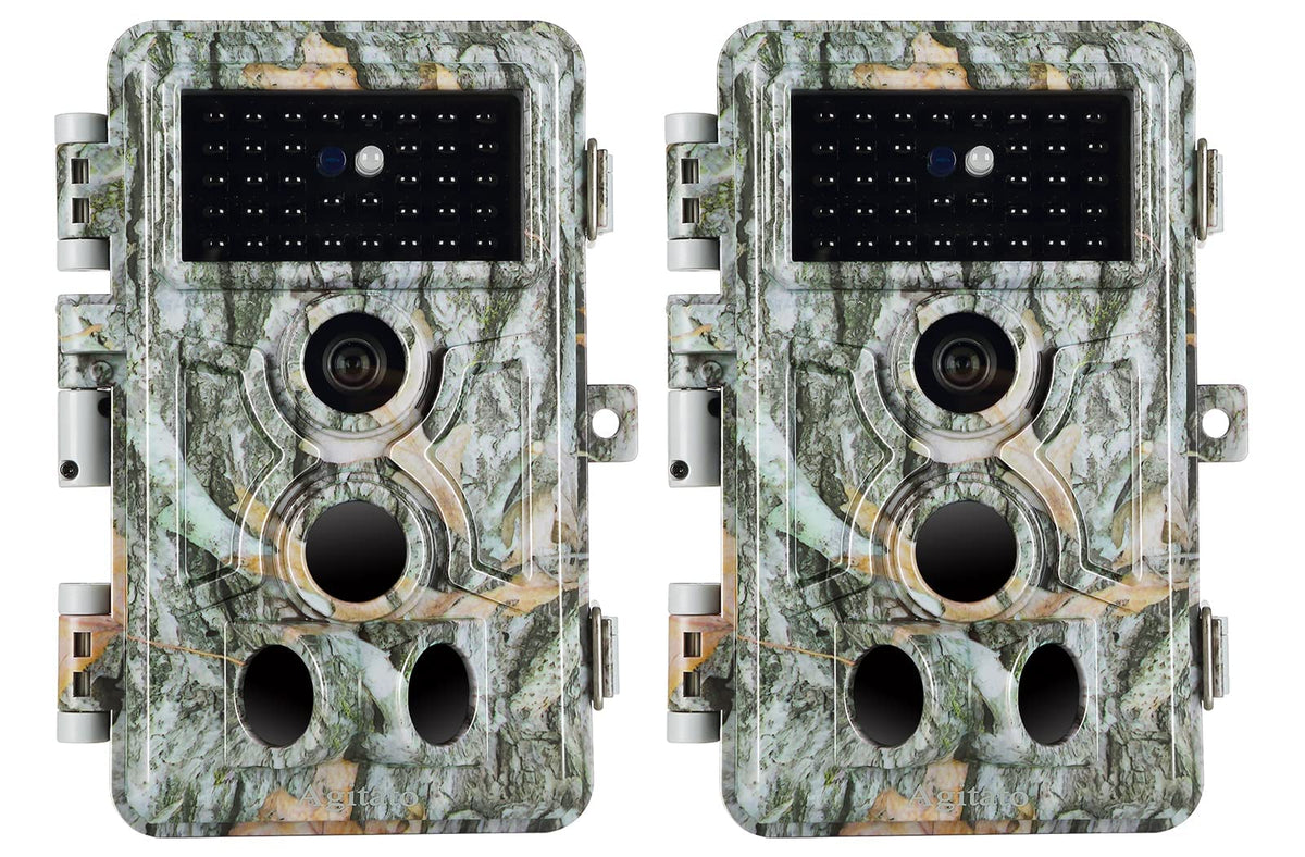 Agitato 2-Pack Trail Camera 64MP 1296P H.264 MP4 Video No Glow 90ft Night Vision 0.1S Trigger Speed Motion Activated Waterproof IP66 Game Cam for Wildlife Hunting or Home Surveillance