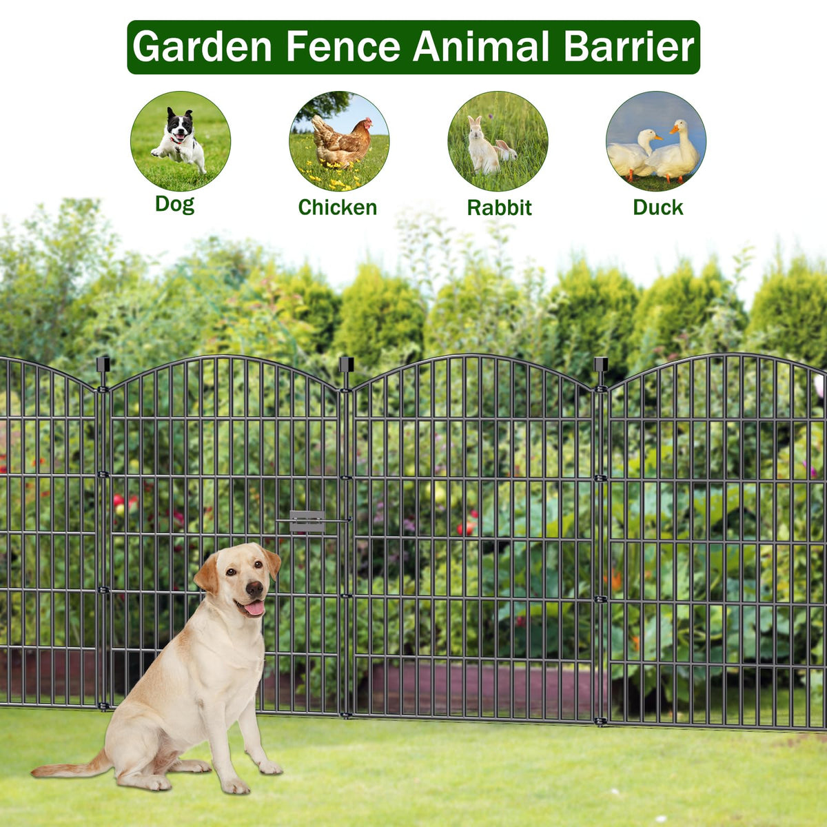 10 Panels No Dig Decorative Garden Fence with Gate - 40 in (H) x 23.6 ft (L), Dog Fence Outdoor for Yard, Rustproof Metal Animal Barrier Ground Stakes Fencing for Garden, Patio, Flower Bed