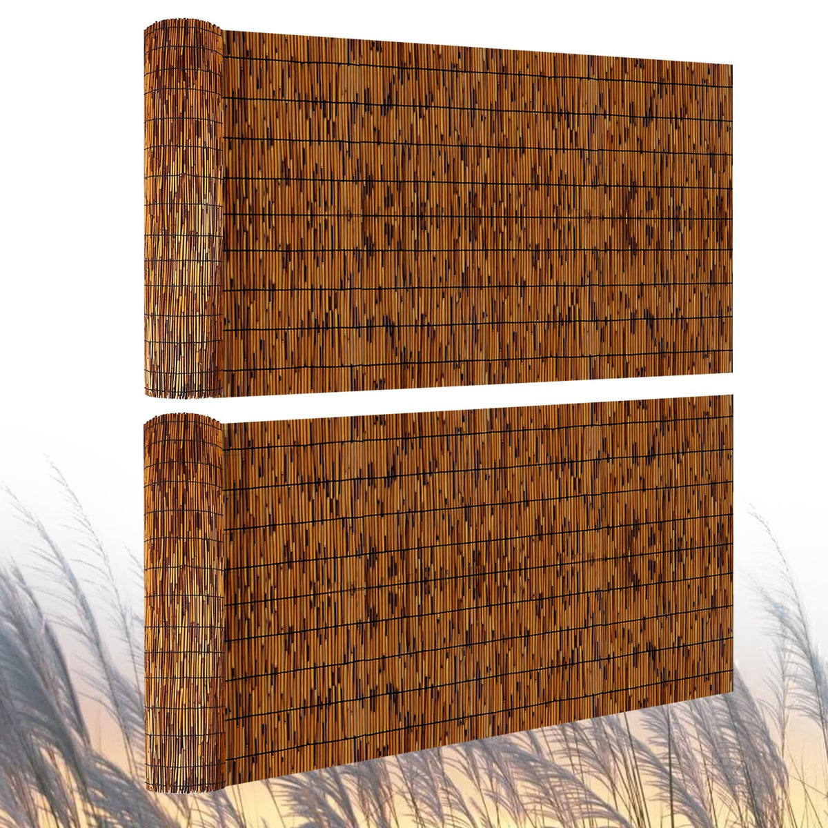 PAKNANO 2 Pack Natural Reed Fence,4FT X 16.4FT Bamboo Fencing Privacy Reed Screening for Outdoor, Gallery, Restaurant, Hotel, Patio (Brown)