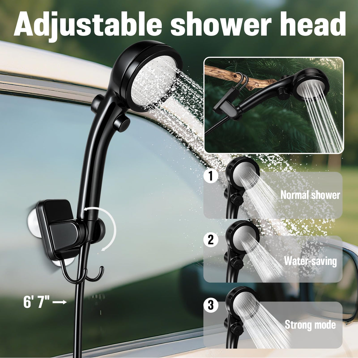 Motivekit™ Portable Camping Shower Tent Kit with LED Lights | 6.6 Gallons Foldable Bucket, 6000mAh Shower Pump, 6' 7" Shower Head, 1500W Immersion Heater, Summer Beach Outdoor Shower for Hiking Beach