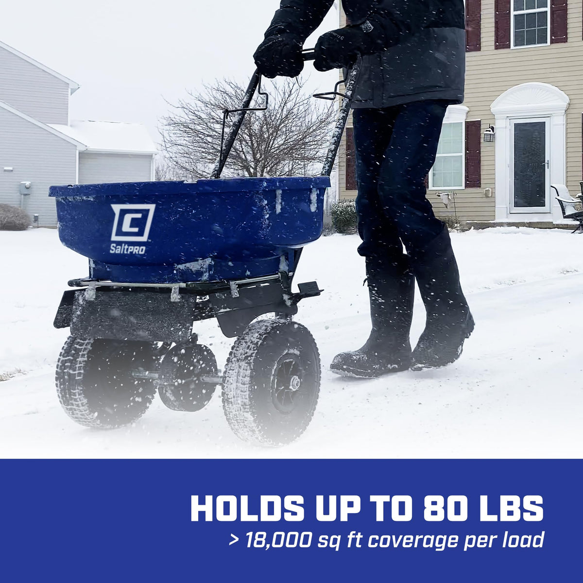 Chapin 88200A Spreader, Salt, Ice Melt, All Season, SaltPro, Walk Behind, Spiked Auger, Adjustable Baffles, 12" Tires, Coated Steel Frame, Enclosed Gears, Weather-Resistant, Rain Cover, 80Lbs