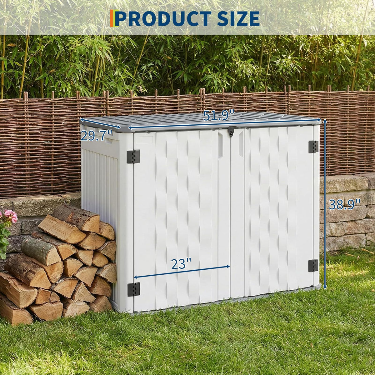 Outdoor Storage Cabinet, 34 Cu ft Outdoor Trash Can Storage Waterproof, Outdoor Resin Storage Cabinet for Patio Tools, Lawn Mower, Garbage Cans