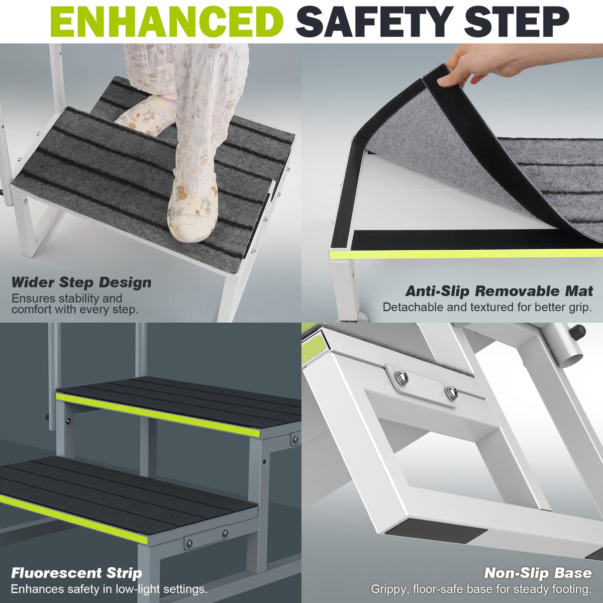 DEPSUNNY RV Step Stool with Handrail, 2 Steps 1 Handrail, Wider Platform, Anti-Slip Mats, Step Stool with Handle for Elderly, Portable RV Stairs for Hot Tub/Camper/Mobile Home/SPA Pool/Pet Stairs