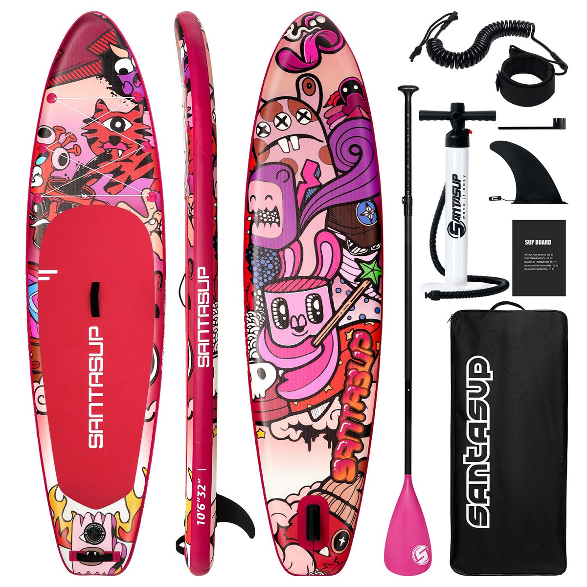 Santasup Inflatable Paddle Board Pink Stand Up Paddle for Adults, 10ft Yoga Board, Sup Board with Accessories, Non-Slip Deck, Travel Backpack Wide Stance