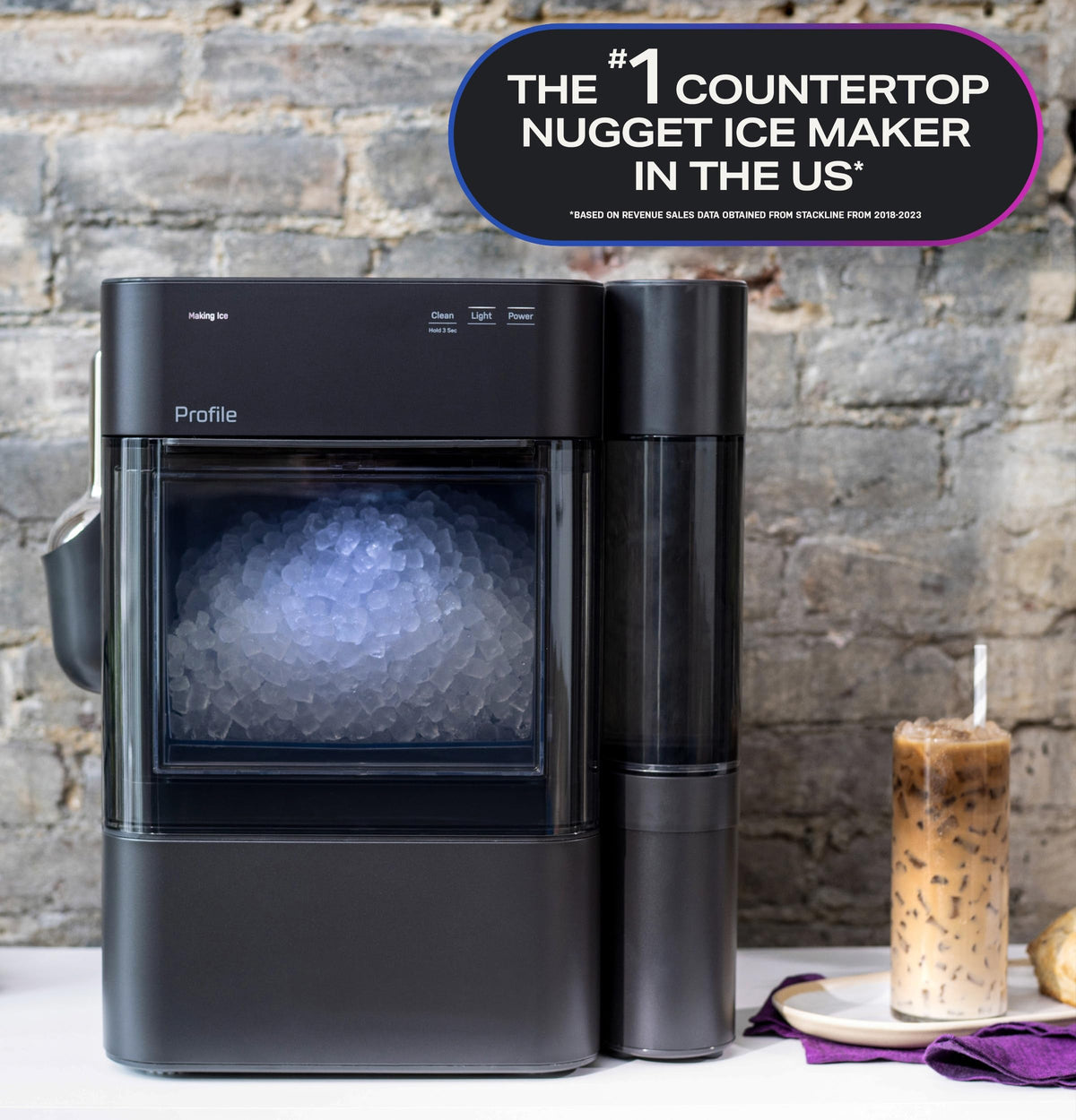 GE Profile Opal 2.0 Ultra Nugget Ice Maker with .75 Gallon Side Tank and Scale Inhibiting Filter, Scoop Included, 38 lbs in 24 Hours, Pellet Ice Machine with WiFi & Smart Connected, Black