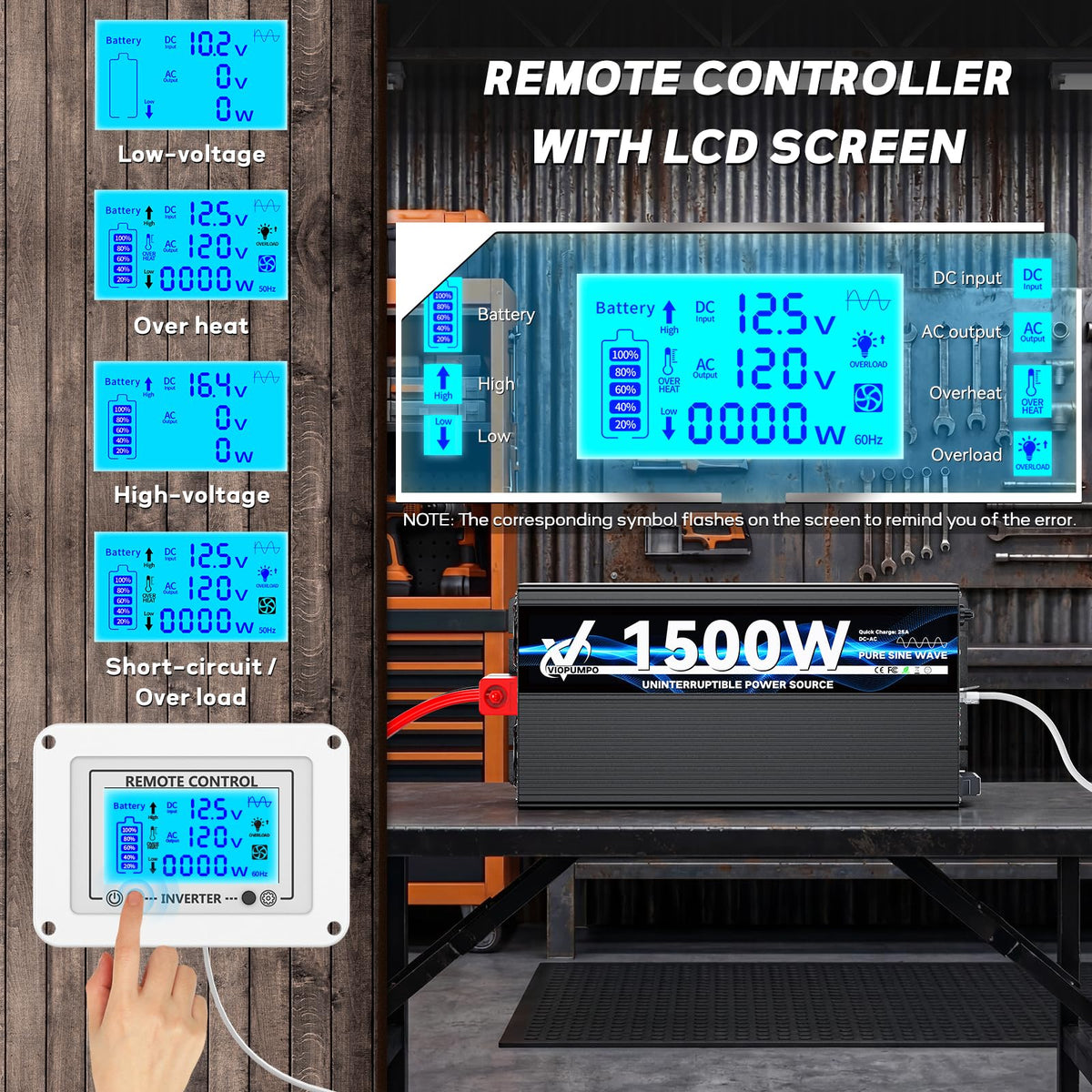2500 Watt Sump Pump Backup Battery System, Automatic Switching to Battery Inverter Power, Professional Backup System in Case of Power Failure, Pure Sine Wave Output Remote Controller with LCD Screen