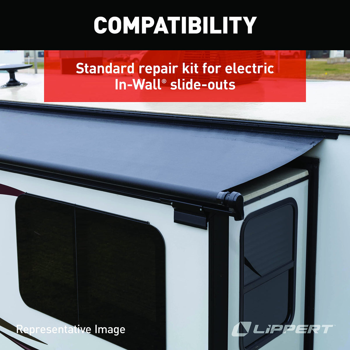 Lippert in-Wall Replacement Triple Rack Repair Kit for RV Slide-Out Systems with Hook Racks, V-Rollers, Retainers, Rivets, Rack Shoes, Wear Pads, Plugs, Sealing Foam, Fixed Side, Black - 366214