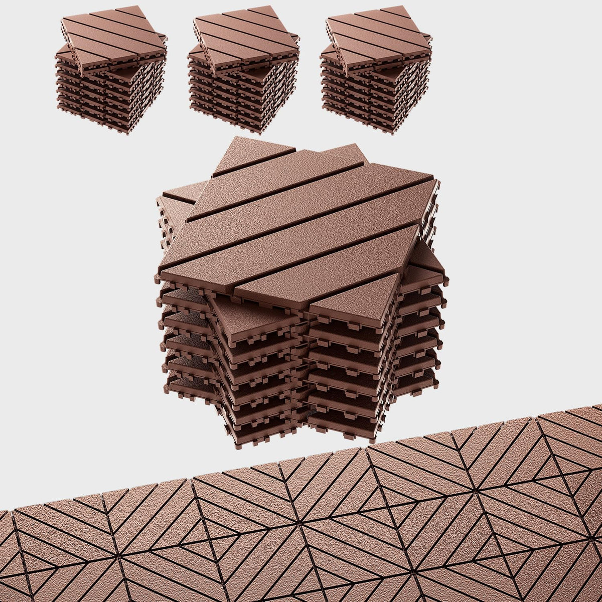 EchoDeck Interlocking Deck Tiles,44 Pack Deck Tiles Interlocking Outdoor All Weather,Patio Deck Tiles,12"x12",Diagonal,Sturdy Base,Highly Durable,Stylish,Non-Slip,Faster-Drying,Efficient,Brown
