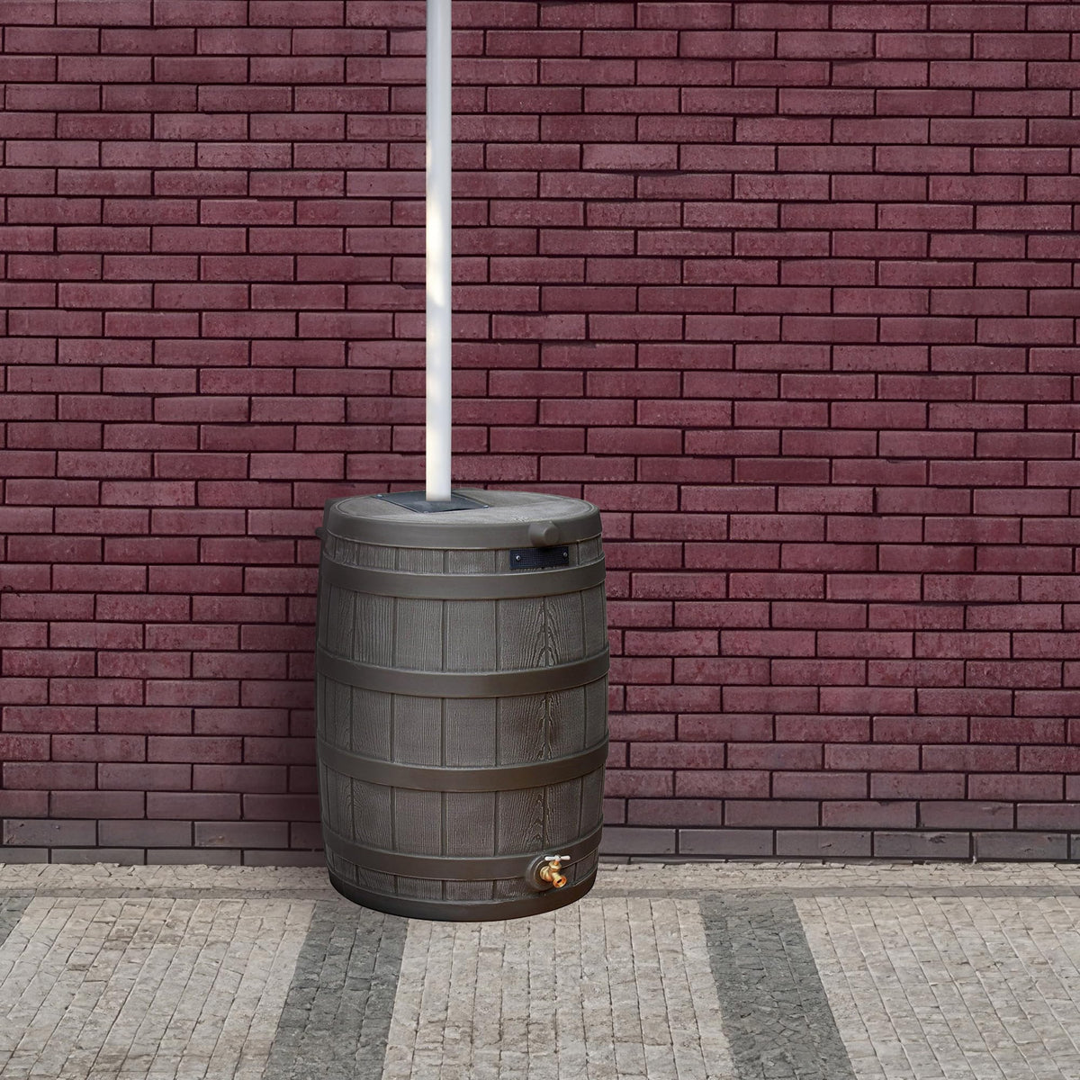 Good Ideas Rain Wizard Water Collection Plastic Barrel Tank System, 50 Gallon, Oak - Portable Outdoor Rainwater Catcher and Storage Drum with Robust Metal Spigot and Fine Mesh Screen