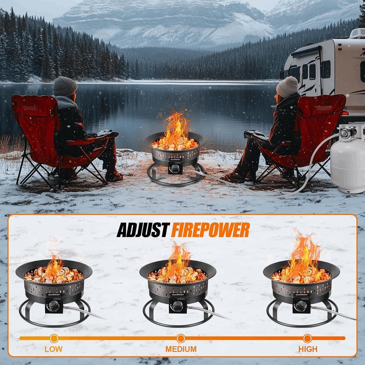 GasBRUH 19″ Outdoor Portable Propane Fire Pit with Cover&Carry Kit,Outdoor Fireplace,60,000 BTU Camping Propane Firepit,Portable Gas Fire Pits for Outside Patio,Camping,RV,Smokeless Gas Firebowl