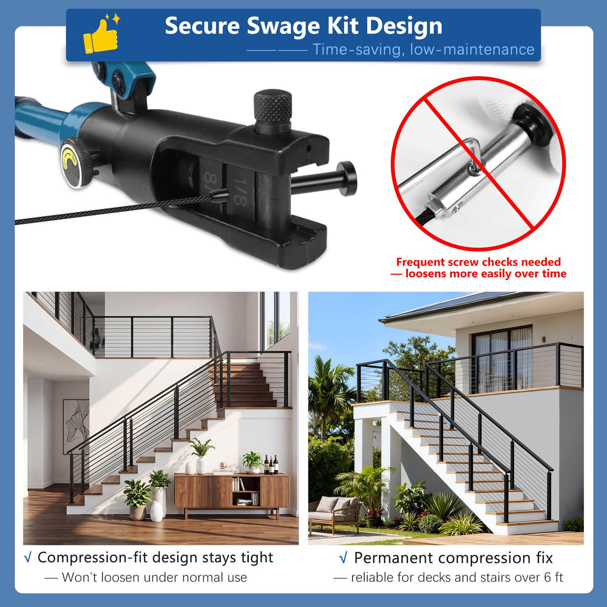 Zylorix 4ft-8ft Complete Set 42" Deck Cable Railing System with Handrail Cuttable, Modular T304 Stainless Steel Black Level Drilled Cable Railing Posts Kit with 1/8" Cable Railing Hardware