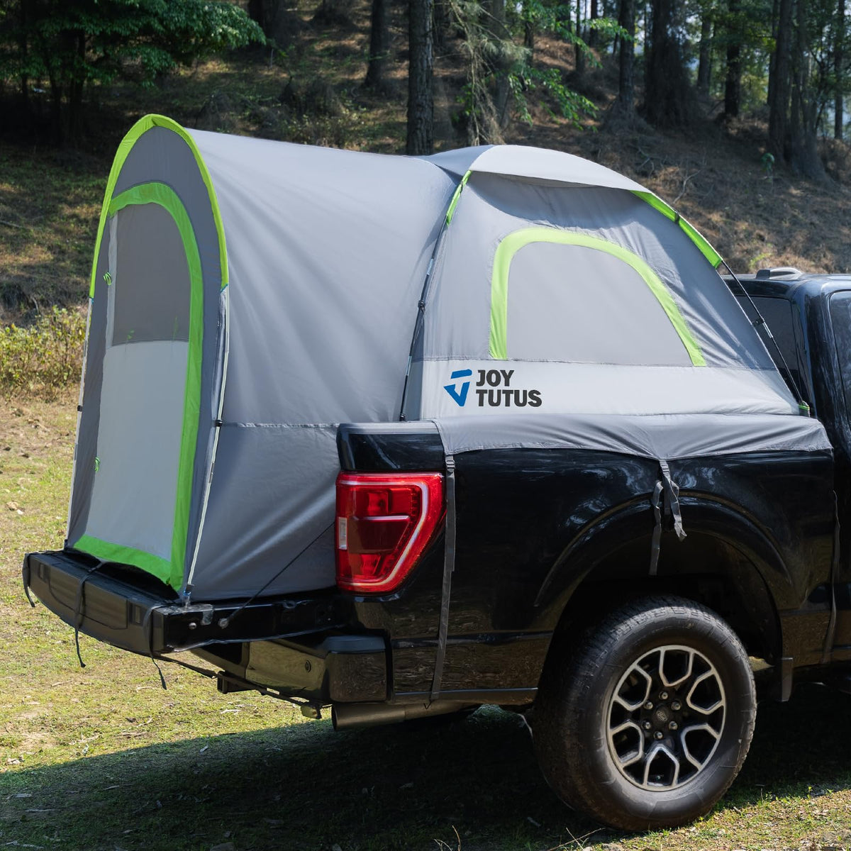 JOYTUTUS Truck Tent with Rainfly 5.0Ft, Straight Spacious Truck Bed Tent with Sky View Mesh, Waterproof PU2000mm Double Layer for 2 Person, Gray Green