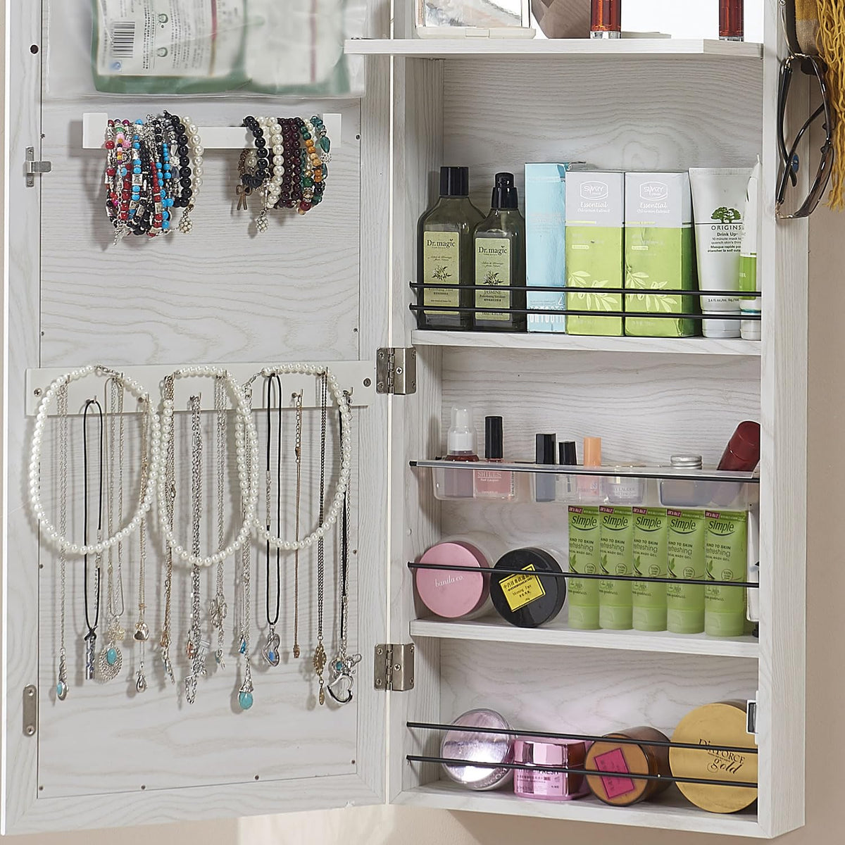 GISSAR Jewelry Mirror Armoire Wall Mount Over The Door Mirror Jewelry Cabinet Storage Mirror Organizer Lockable Full Length Door Mirror(White Oak)