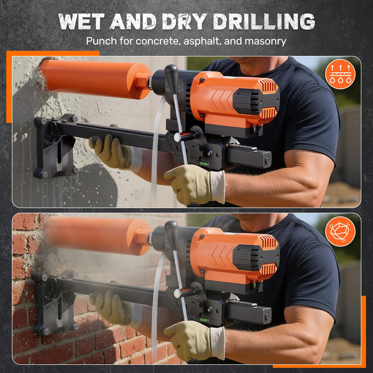 Zelurelle 8" Diamond Core Drill Machine with Stand, 2500W Wet & Dry Concrete Core Drilling Rig, 750RPM Heavy Duty Core Drill Press for Concrete Brick Stone Masonry, Max Depth 23.6"