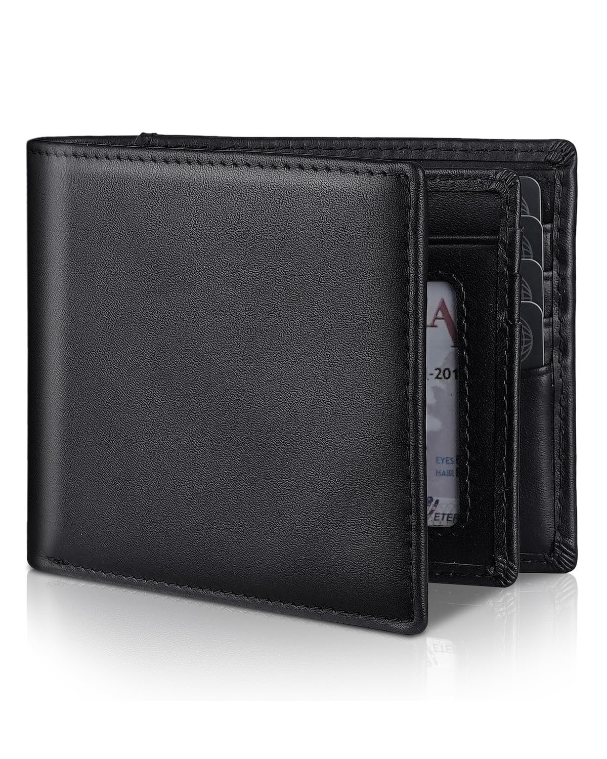 Mens Genuine Leather Bifold RFID Blocking Wallet with 14 Card Slots, ID Window & 2 Cash Pocket - Includes Gift Box