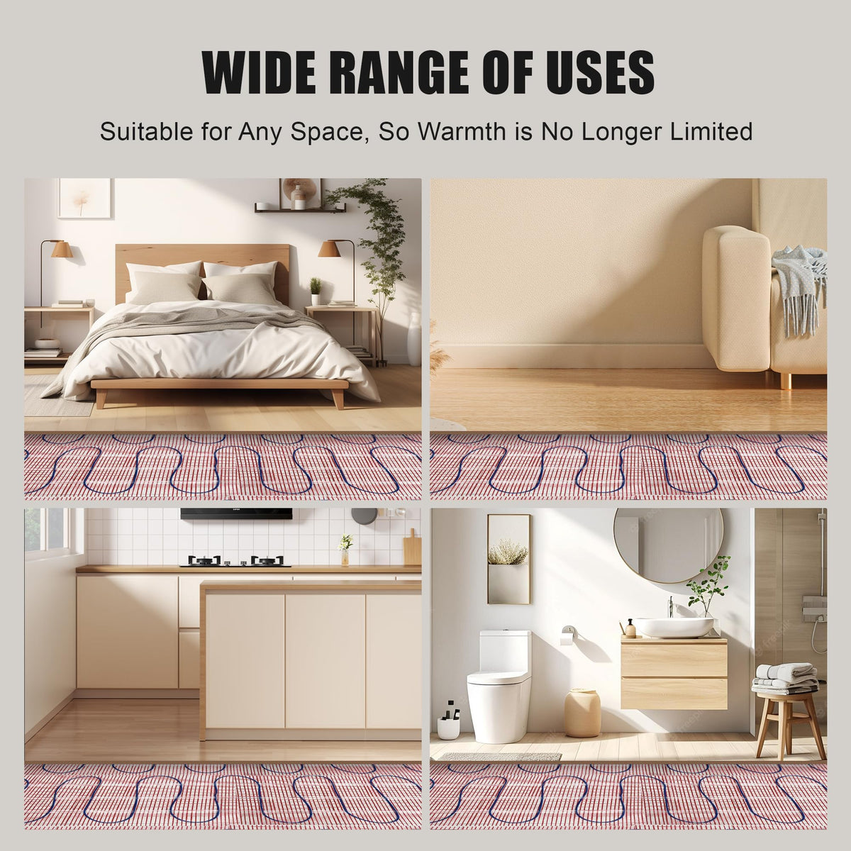 BLARALA Electric Radiant Floor Heating System, 100 Sq.ft Electric Heated Floor Mats for Bathroom, Includes Programmable Thermostat, Heat Mat, Installation Monitor, and Temperature Sensors(240V)