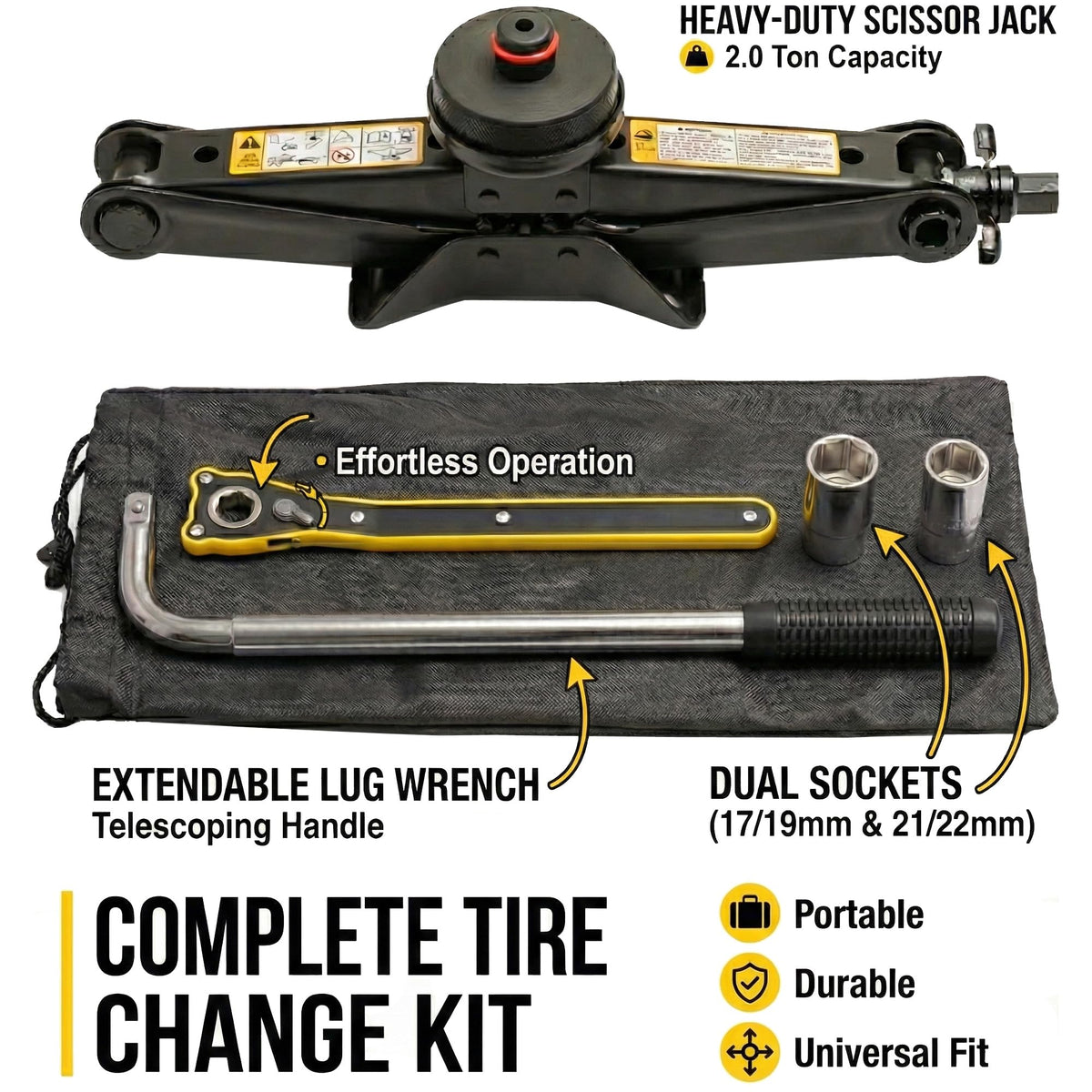 StanceMagic Complete Spare Wheel Tire Kit Fits 2017-2026 Tesla Model 3 Long Range RWD, 18x4 Rim, 125/80R18 Tire, 2 Ton Scissor Jack, Tools, Carrying Bag, Also fits Highland
