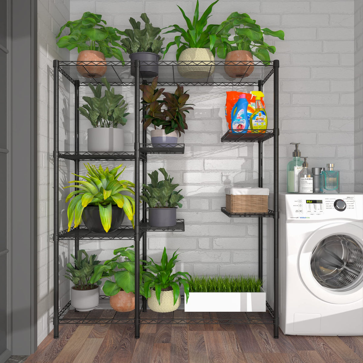 Xiofio 8-Tier Plant Stand for Indoor Outdoor, Large Plant Shelf Rack, Plant Stand Indoor Multiple,Adjustable Flower Stand for Bedroom, Living Room, Balcony, Garden, Black