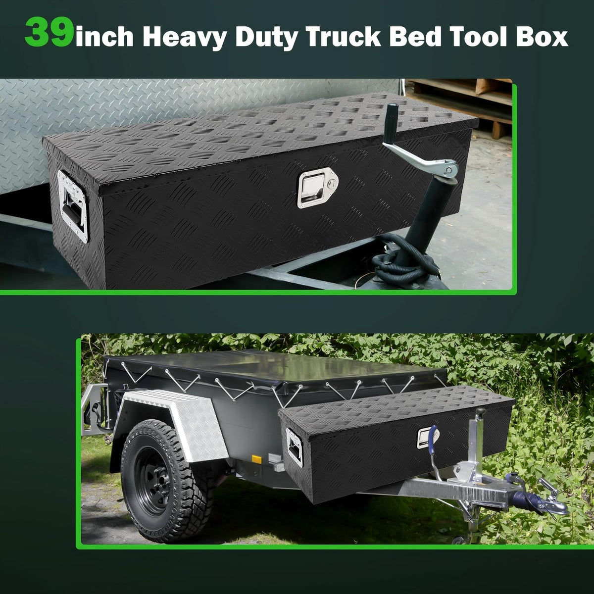 SCITOO 39 Inch Truck Bed Tool Box,Aluminum Heavy Duty Diamond Plate Crossover Storage for Most Full Size Pickups,Lockable Weatherproof Chest,Fits 39" Truck Beds,Easy Access to Load and Unload