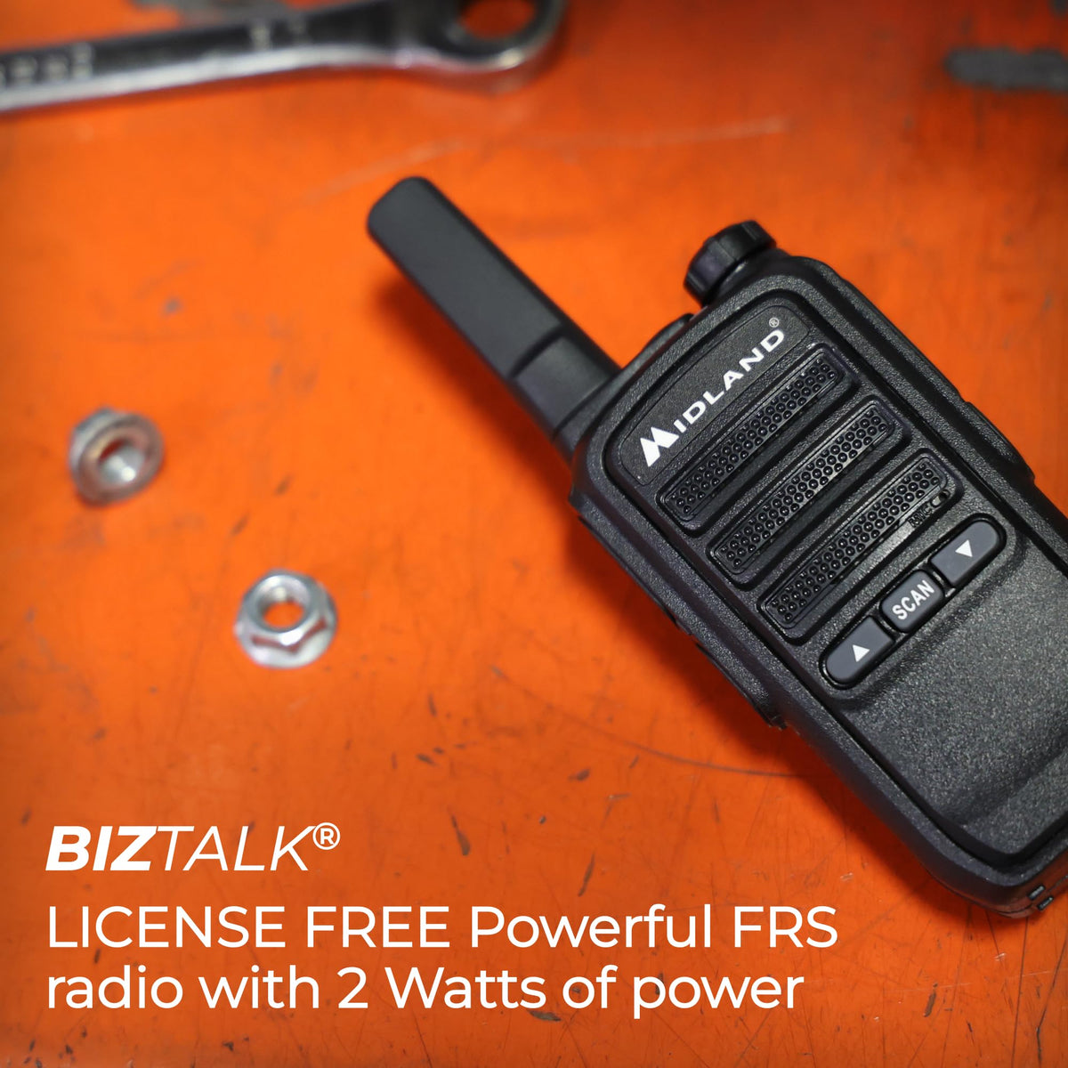 Midland BR10 Heavy-Duty Business Walkie Talkies – 2-Watt Long Range Two-Way Radios, FRS License-Free, Rechargeable Battery, Portable Handhelds for Job Sites & Manufacturing (2-Pack)