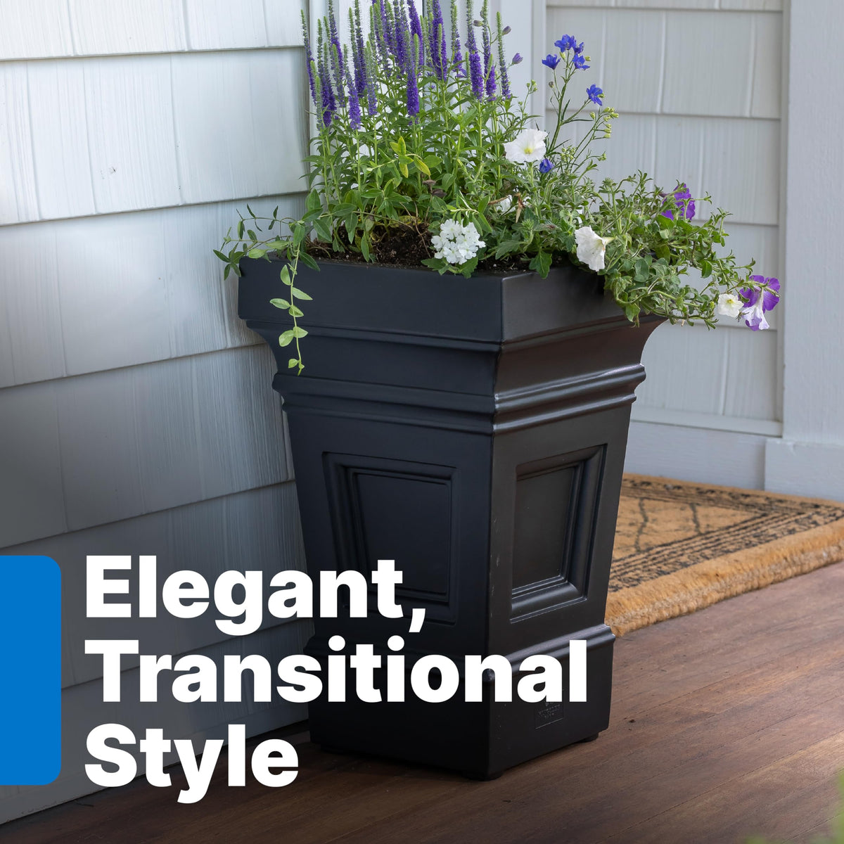 Step2 Atherton Square Planter, Large Planters for Outdoor Plants, Gardening and Flower Pot for Patio or Porch, Efficient Drainage, Durable Plastic, Onyx Black, 2-Pack