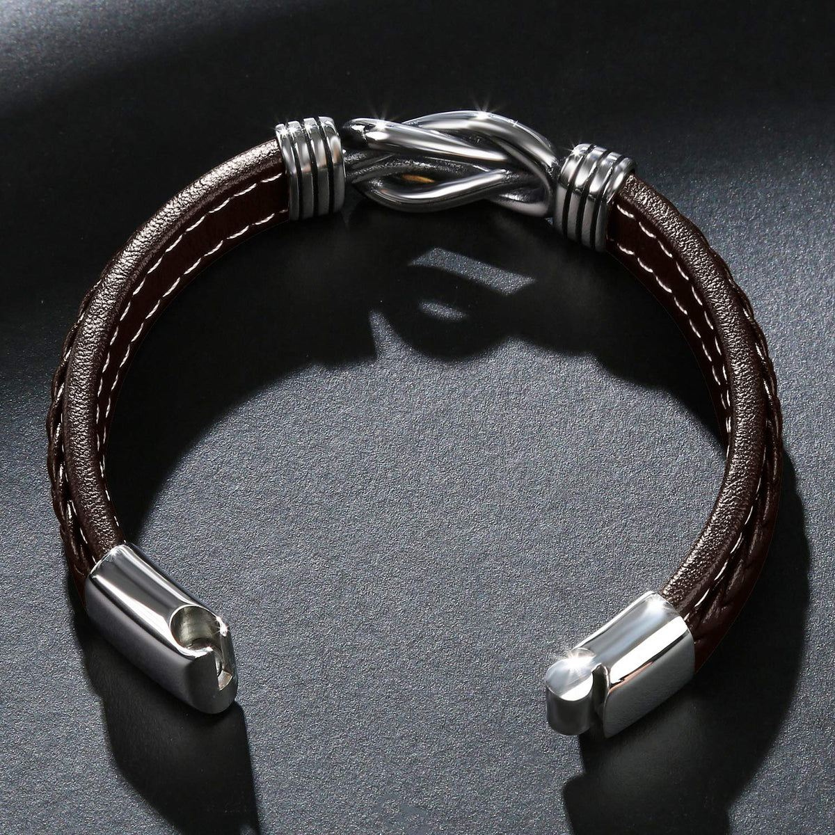LJWVX Mens Leather Bracelet,Braided Leather Wristband Cuff Bracelets Stainless Steel Clasp,Jewellery Gift for Men Brown 8.5inch