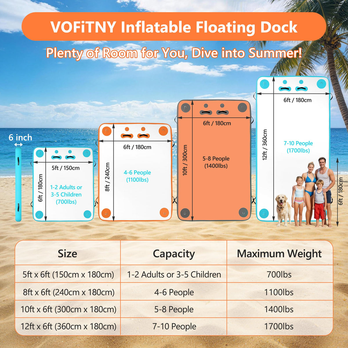VOFiTNY Inflatable Floating Dock Swim Air Platform Island Raft Mat for Lake Beach Ocean with Rope Ladder, Non-Slip Surface