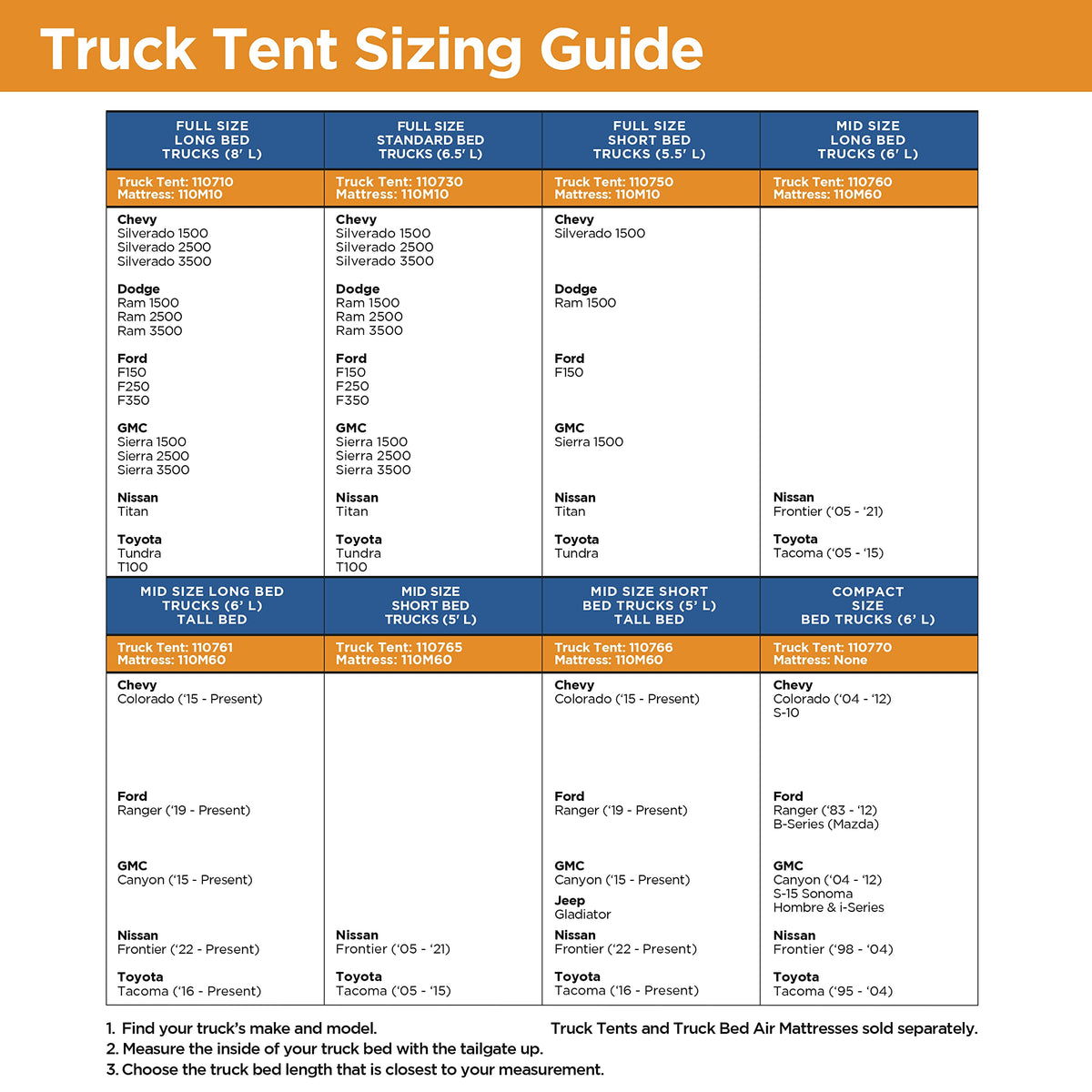 Rightline Gear Mid-Size Long Truck Bed Tent, 6 Foot