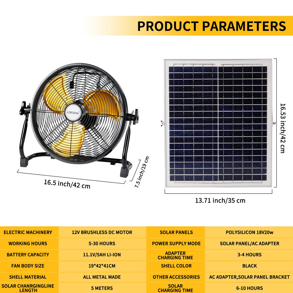 lcocove Outdoor Fan Can Running 5-24 Hours,Solar Powered Fan For Shed,Home,Ouside,Camping，with USB Output For Emergency Situation Without Electric