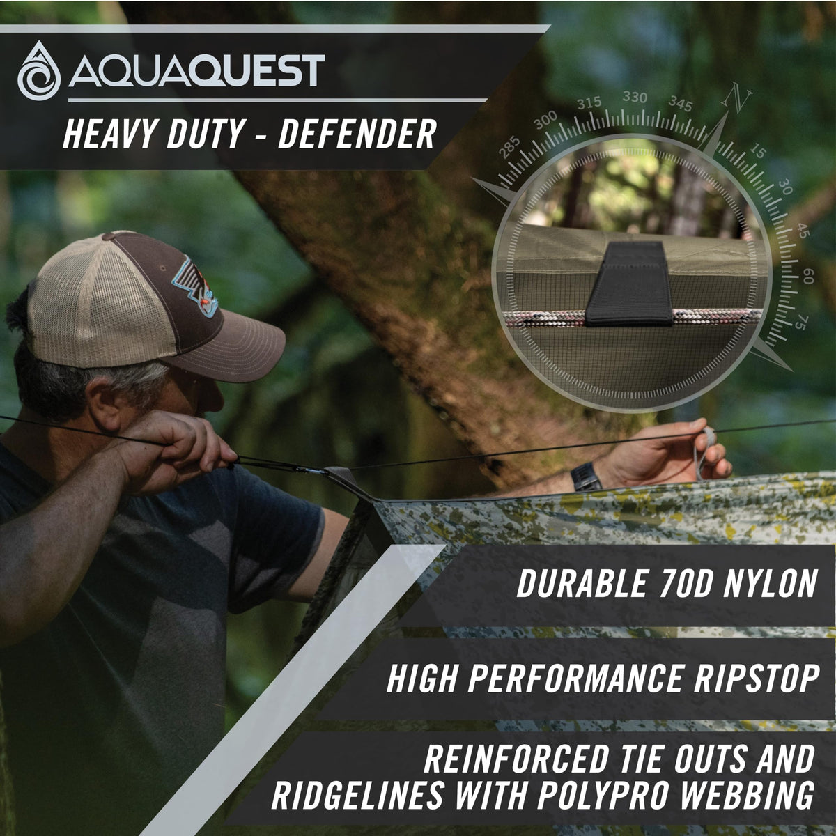 AquaQuest Safari Tarp – Lightweight Waterproof (5,000 mm) Seam-Taped Ripstop Rain Fly for Backpacking, Thru-Hiking & Hammock Camping – 10x10 True Terrain Camo