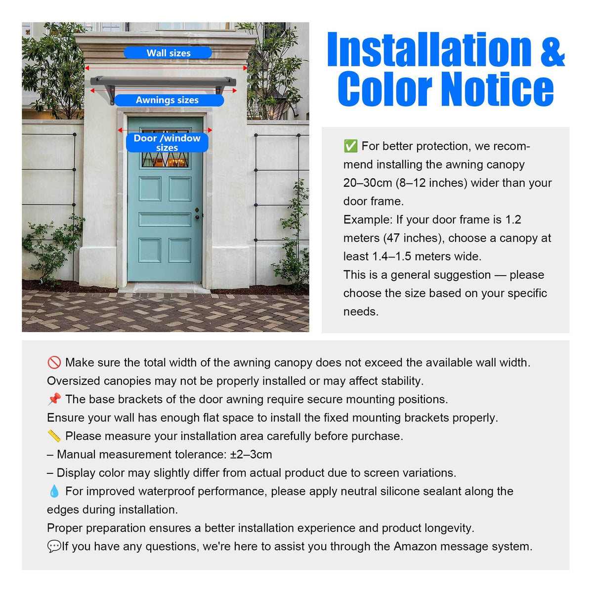 Door Awning Window Canopy,32x48 Inches Awnings for Doors with Sink,Polycarbonate Front Door Outdoor Patio Awning Canopy UV Rain Snow Sunlight, Window Awning with Sturdy Metal Bracket