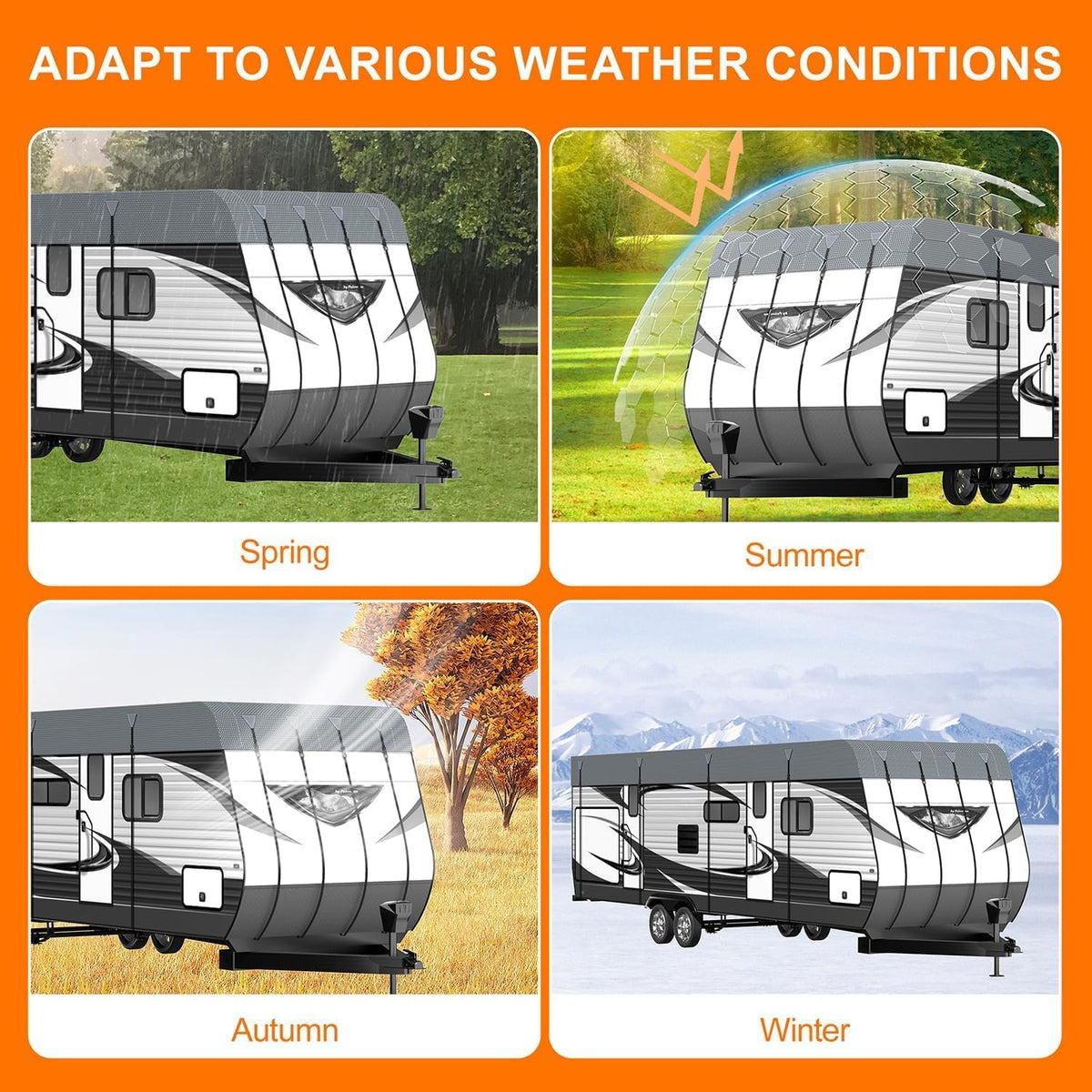 Camper Trailer Rv Roof Cover - Utility Travel Class A/B/C Pop Up Heavy Duty Covers 5th Wheel Sun Shade Motorhome Heat Equipment Motor Home Canopy Waterproof Tarp Heavy Hail Canvas,31.2 FT x12.5 FT