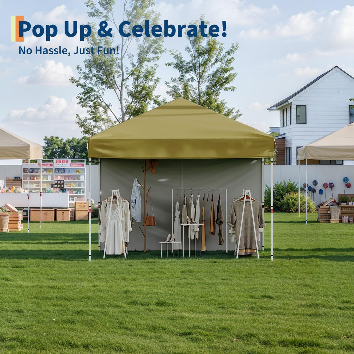 GarveeHome 10x10 Pop Up Canopy Tent Outdoor Canopy One-Person Set Up Heavy Duty Commercial Instant Tent Shelter, 3-Sidewall, Events, Parties, Camping, Black