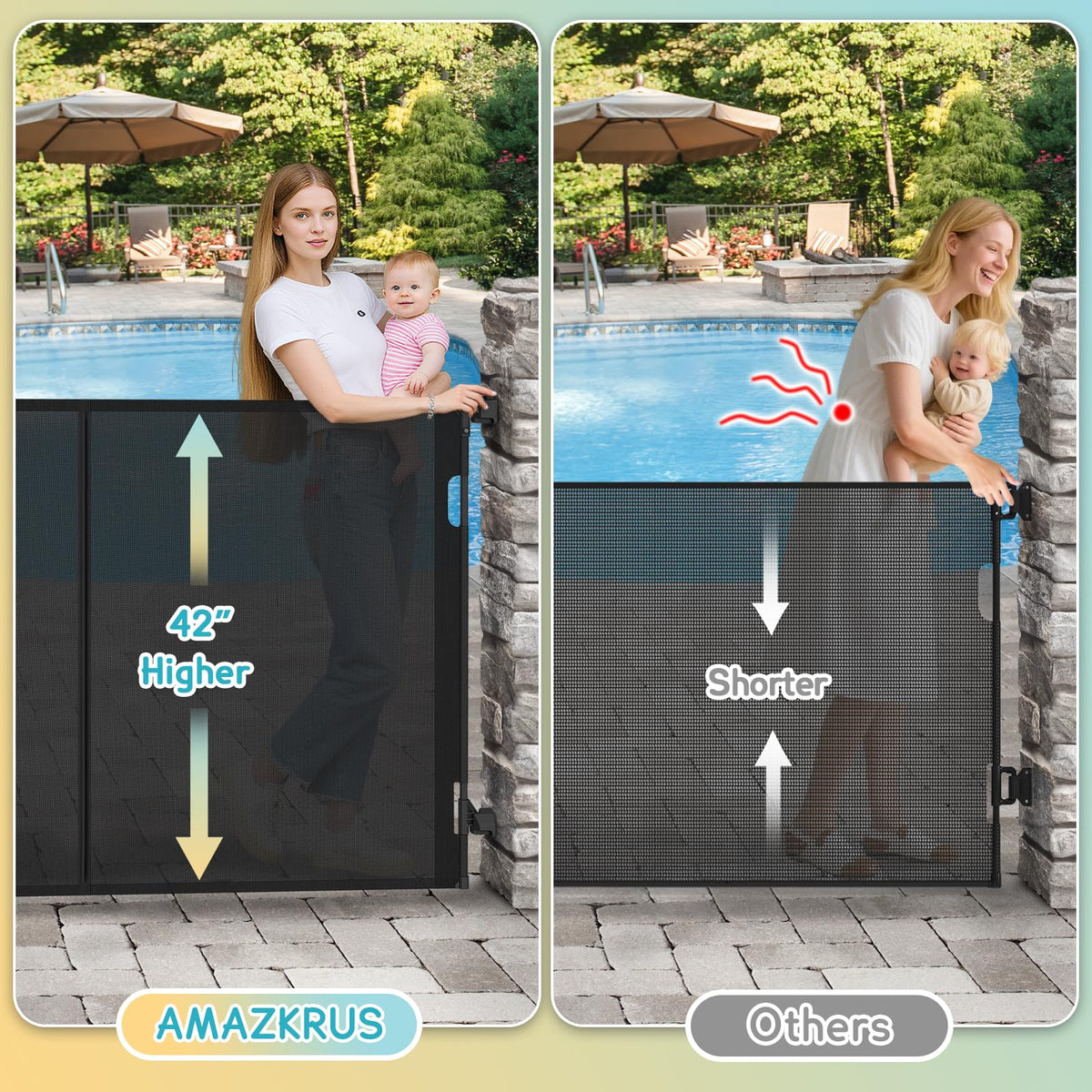 200'' Retractable Baby Gates Extra Wide, 42'' Extra Tall Retractable Dog Gate, 16 FT Black Indoor/Outdoor Retractable Gate with Reinforcement Rods for Garage, Doorways, Stairs, Decks, Driveway, Patio