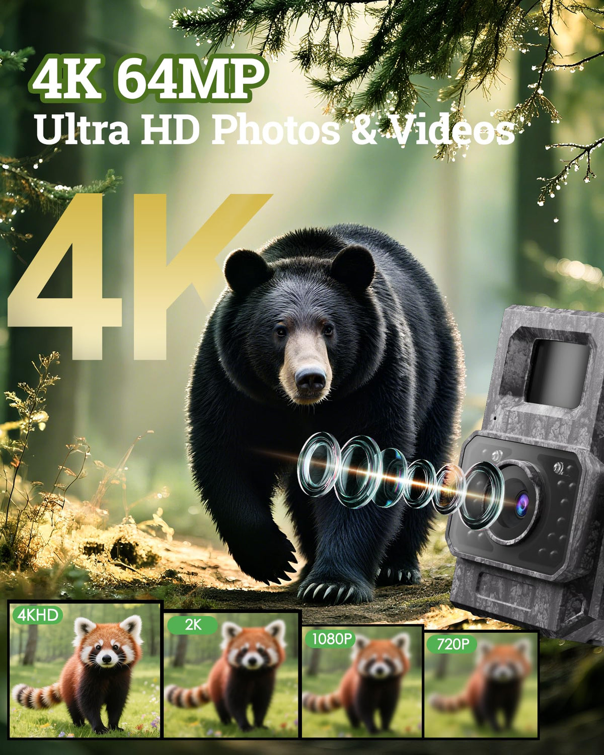 MAXDONE Solar Trail Camera WiFi Bluetooth 2 Pack - 4K 64MP Game Camera with Night Vision Motion Activated, Deer Camera with Built-in Battery Rechargeable Power, Trail Cam Wildlife Cameras IP66