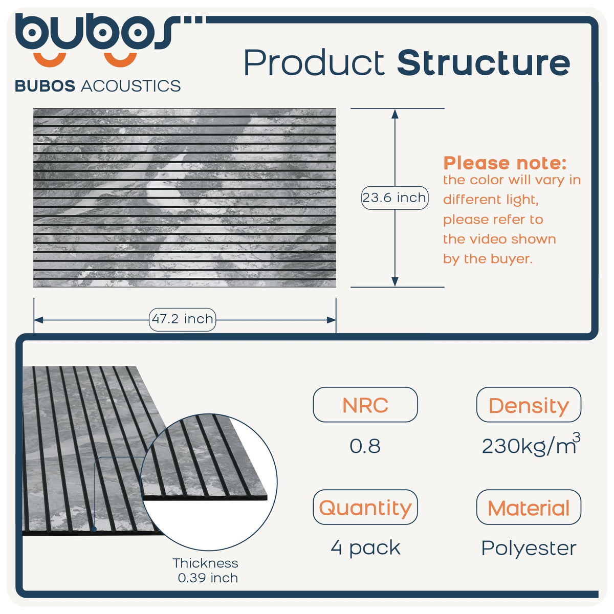 BUBOS Acoustic Panels 4 Pack, Decorative Soundproof Wall Panels Marble Pattern, Sound Absorbing Panels 47.2" X 23.6" X 0.4" Peel & Stick Acoustic Treatment for Studio, Office, Home Theater (Vein)