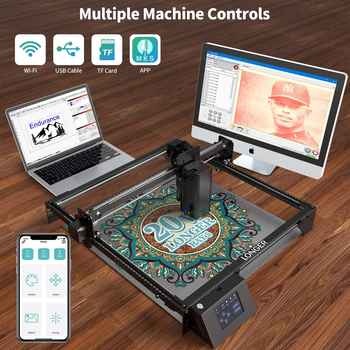 LONGER RAY5 130W Laser Engraver, 20W Output CNC Laser Cutter DIY Laser Engraving Machine, Exclusive 3.5" Touch Screen for DIY, Cutting Tool for Metal Colorizing, Wood, Acrylic, Leather, Glass
