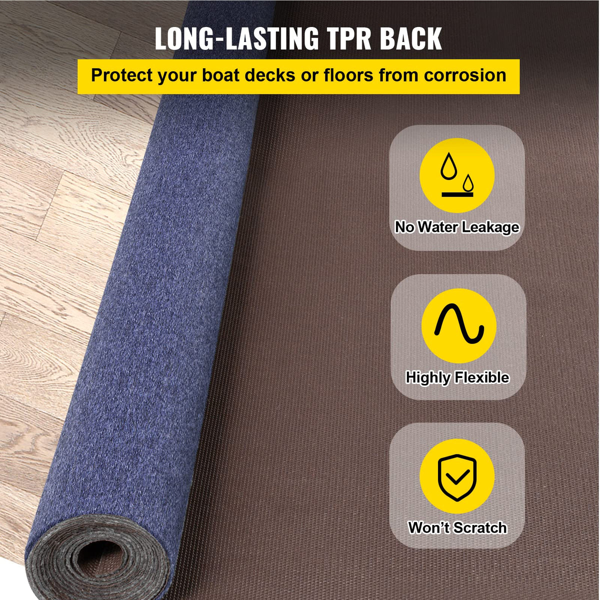 Happybuy 6 ft x 36 ft Deep Blue Marine Carpet for Boats Waterproof - 0.18" Thick Indoor Outdoor Rug Carpet Roll for Home Patio Porch Deck