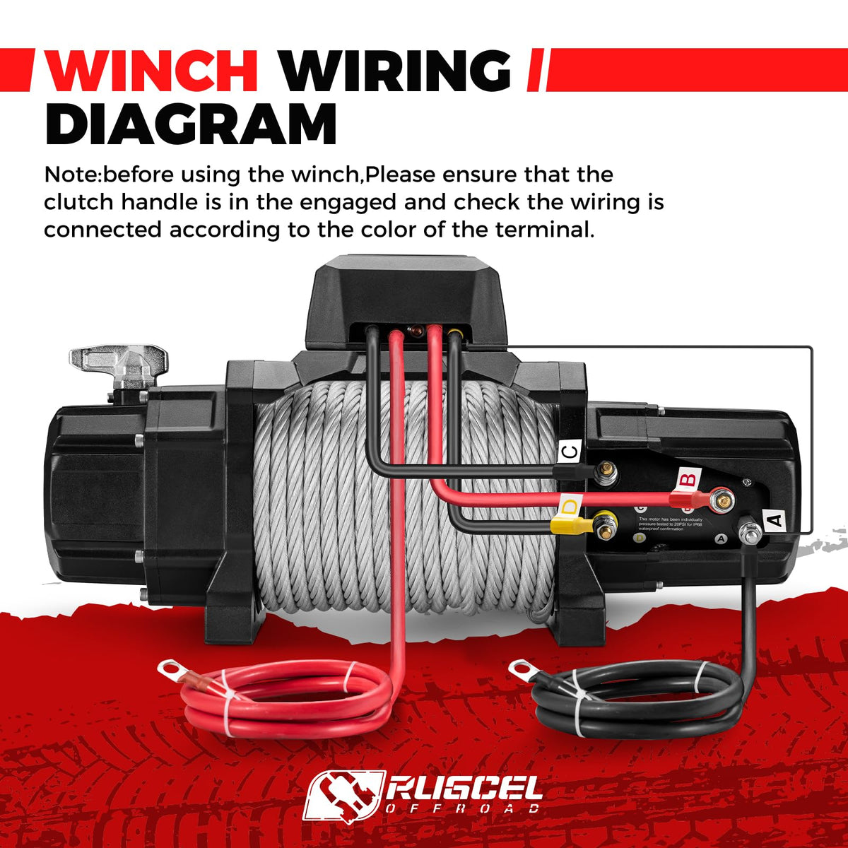 RUGCEL WINCH 20000lb Waterproof Electric Steel Rope Winch 12V with Hawse Fairlead,Black Rope，for Truck SUV