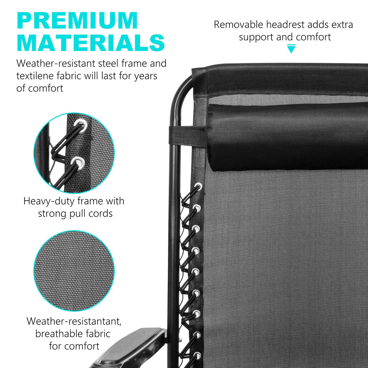 SZHLUX Set of 2 Adjustable Steel Mesh Zero Gravity Lounge Chair Recliners w/Pillows and Cup Holder Trays