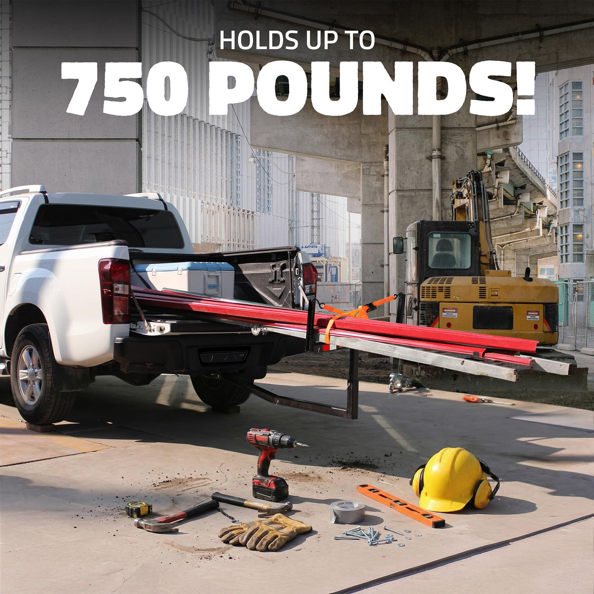 Mockins 750 Lbs Cap Truck Bed Extender Hitch Mount | 2-in-1 All-Weather Steel Canoe Rack & Kayak Trailer with Stabilizer & Straps | Versatile Truck Bed Hitch Extender for Ladders, Pipes, Lumber & More